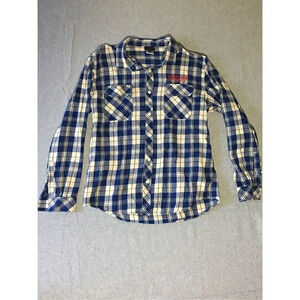 Womens Stranger Things Netflix Flannel Size Large Embroidered Red Blue White